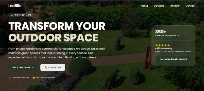 LeafLife: A Landscaping Website Template Built with Next.js and WordPress Showcase Preview