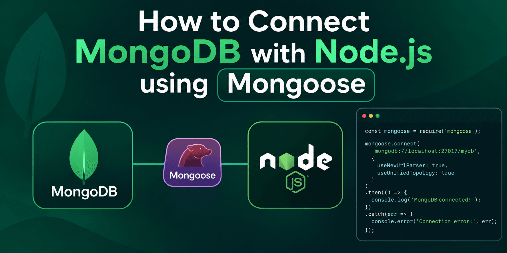 MongoDB and Node.js connection setup using Mongoose in a code editor